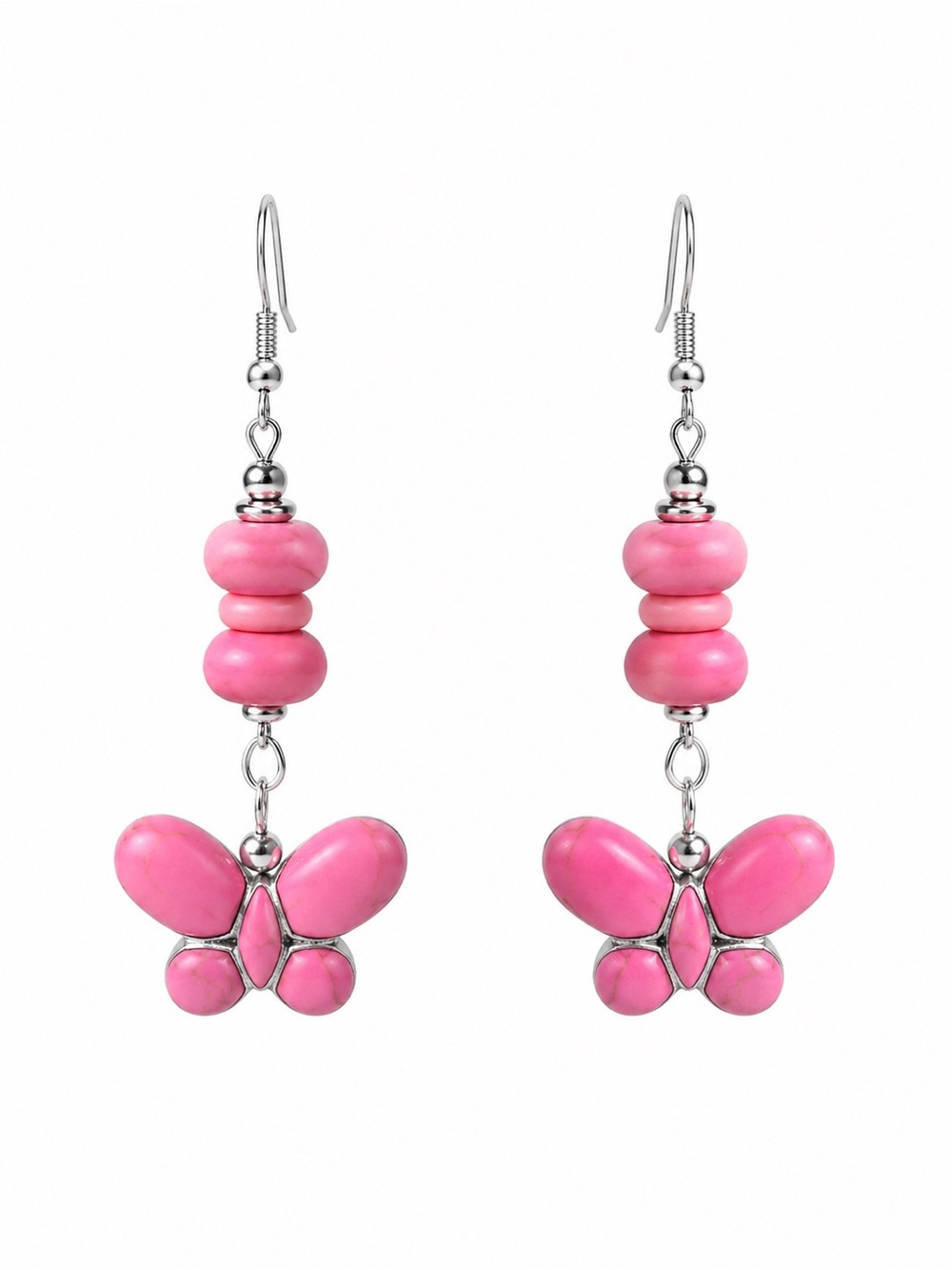 Pink Stone Butterfly Earrings